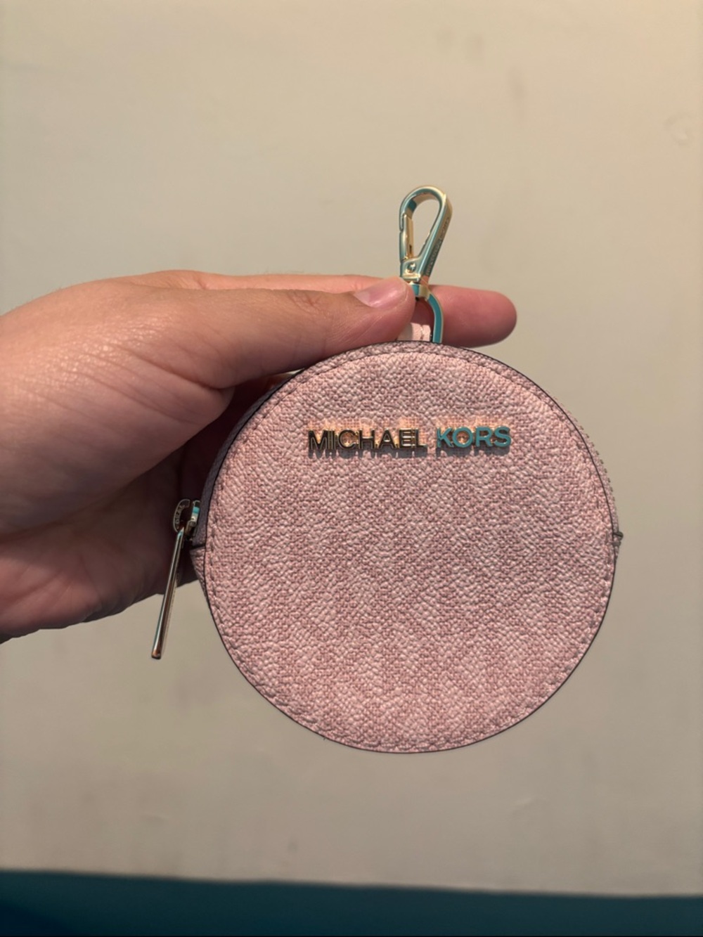 MICHAEL KORS Pink Round Coin Pouch with Gold Hardware
